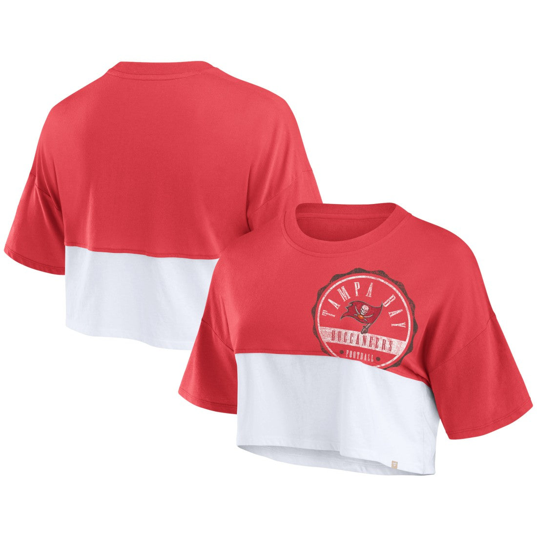 Tampa Bay Buccaneers Fanatics Women's Boxy Color Split Cropped T-Shirt