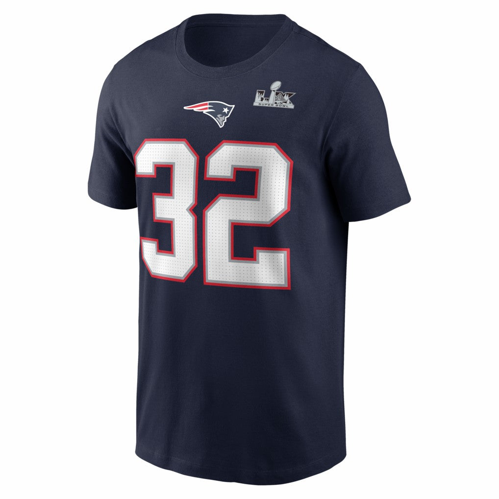 New England Patriots Nike TreVeyon Henderson  Super Bowl LX Patch Name & Number T-Shirt