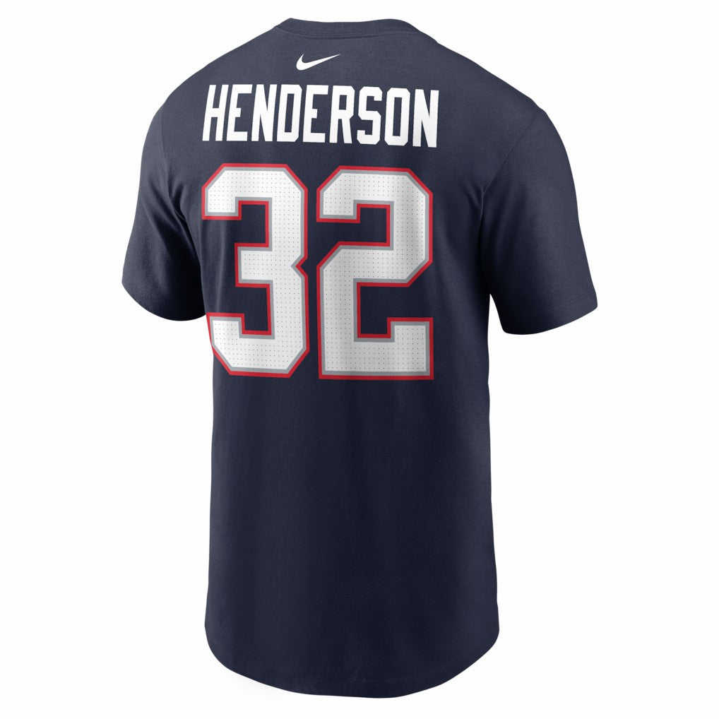New England Patriots Nike TreVeyon Henderson  Super Bowl LX Patch Name & Number T-Shirt