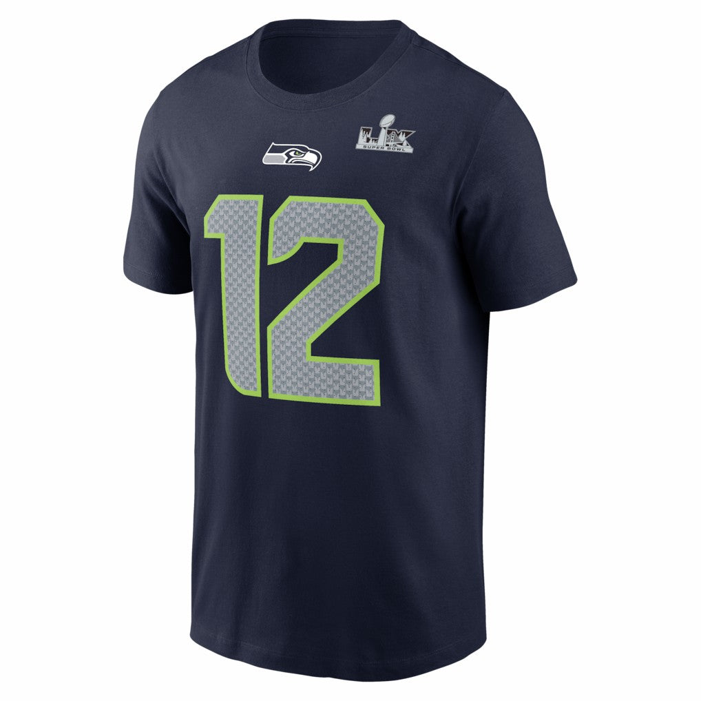 Seattle Seahawks Nike 12s  Super Bowl LX Patch Name & Number T-Shirt