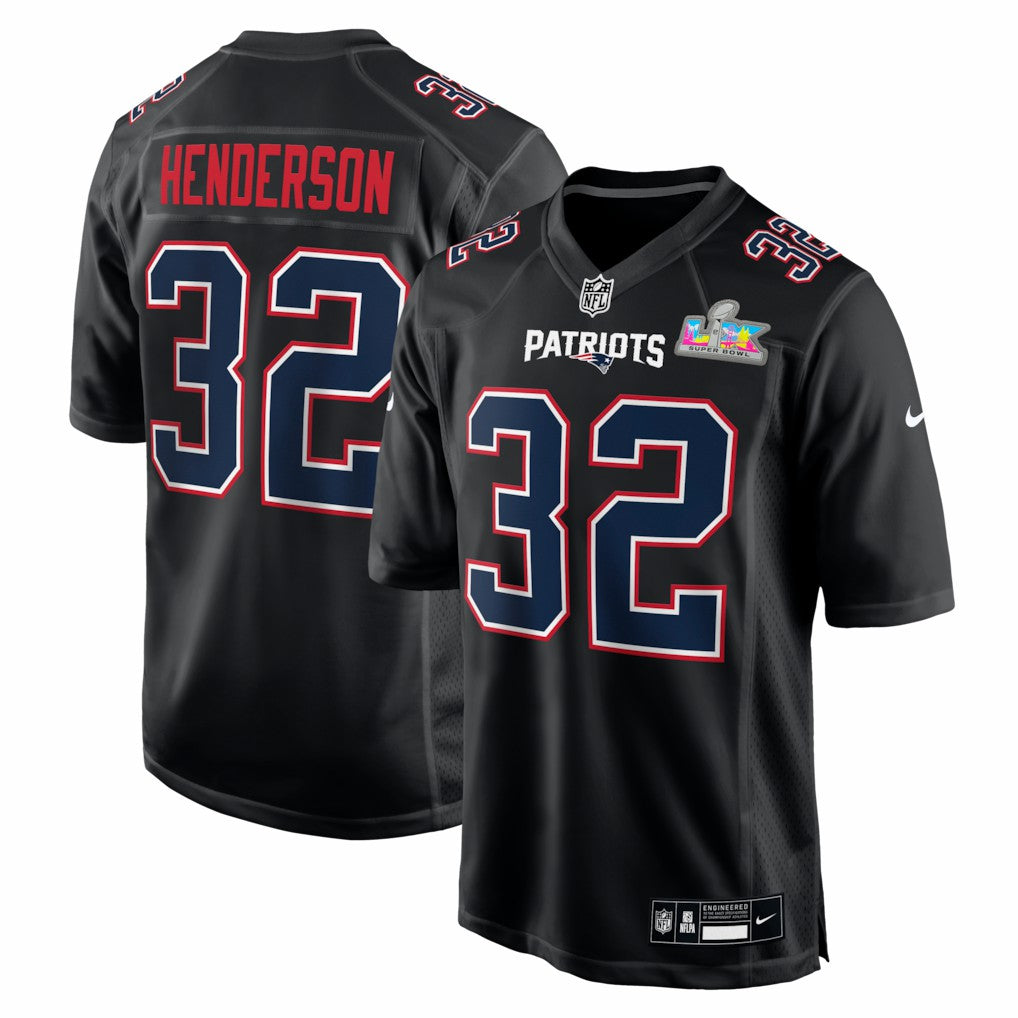 New England Patriots Nike TreVeyon Henderson  Super Bowl LX Patch Carbon Fashion Game Jersey