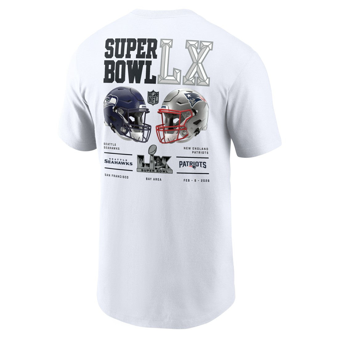 New England Patriots Nike vs. Seattle Seahawks Super Bowl LX Dueling T-Shirt