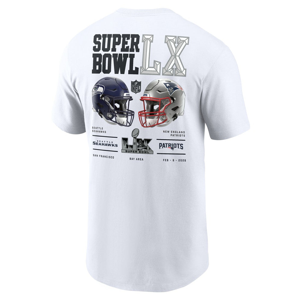 New England Patriots Nike vs. Seattle Seahawks Super Bowl LX Dueling T-Shirt