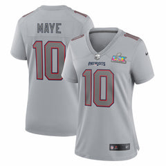New England Patriots Nike Drake Maye  Women's Super Bowl LX Patch Atmosphere Fashion Game Jersey