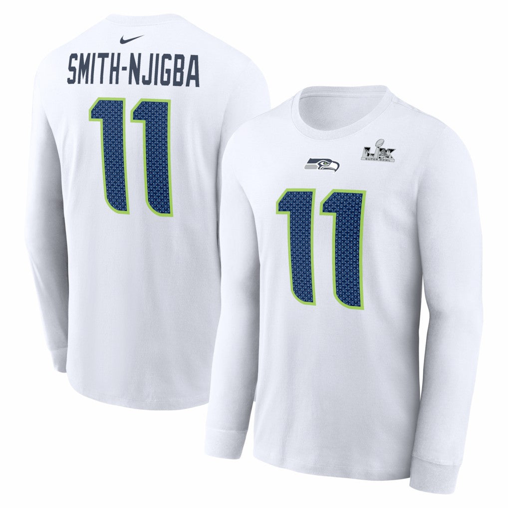 Seattle Seahawks Nike Jaxon Smith-Njigba  Super Bowl LX Champions Patch Name & Number Long Sleeve T-Shirt