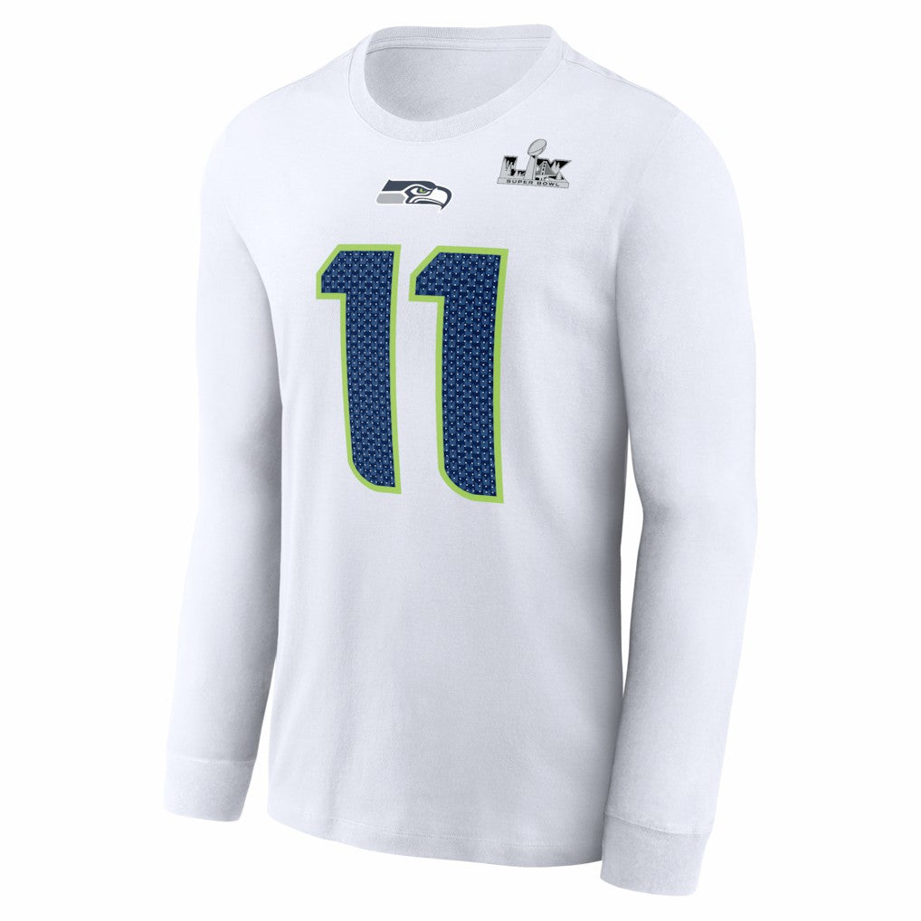 Seattle Seahawks Nike Jaxon Smith-Njigba  Super Bowl LX Champions Patch Name & Number Long Sleeve T-Shirt