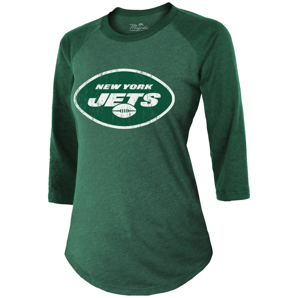 New York Jets  Ahmad Sauce Gardner  Majestic Threads Women's Player Name & Number Tri-Blend 3/4-Sleeve Fitted T-Shirt