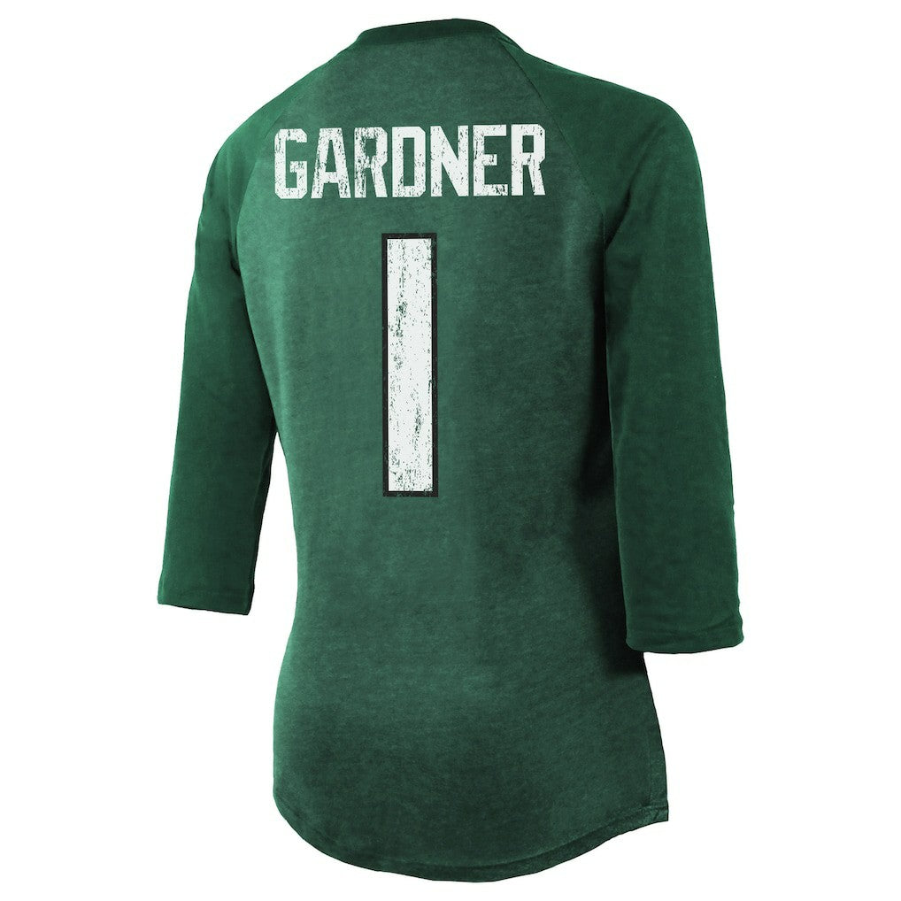 New York Jets  Ahmad Sauce Gardner  Majestic Threads Women's Player Name & Number Tri-Blend 3/4-Sleeve Fitted T-Shirt