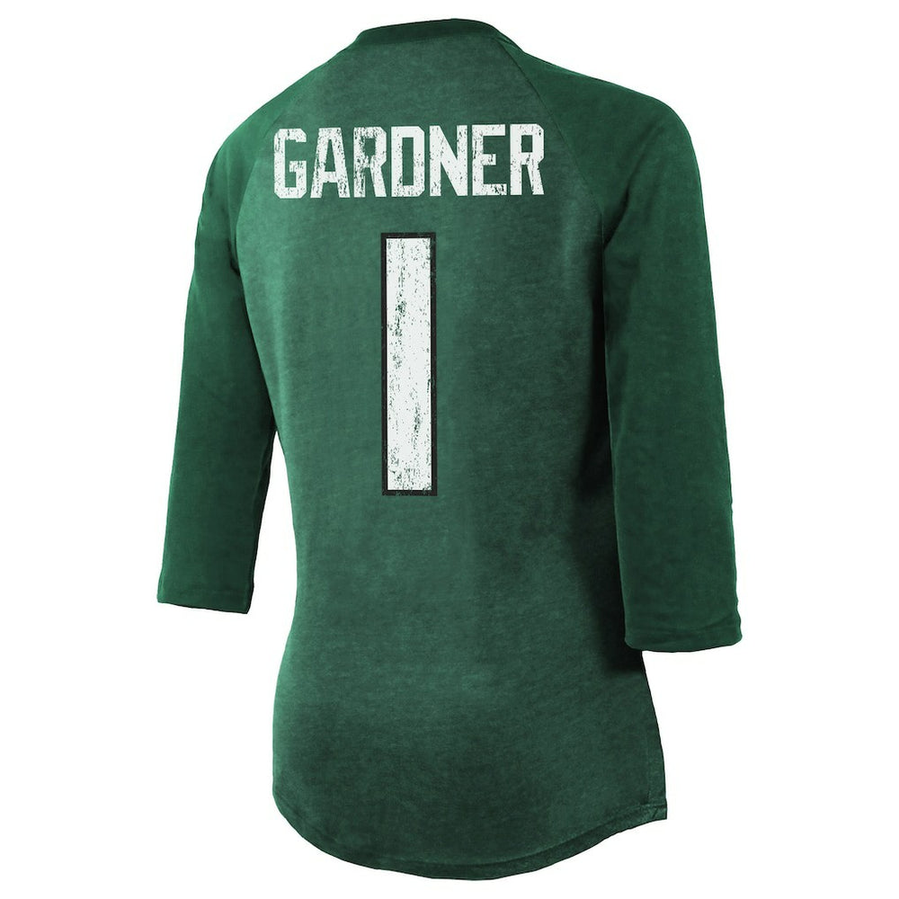 New York Jets  Ahmad Sauce Gardner  Majestic Threads Women's Player Name & Number Tri-Blend 3/4-Sleeve Fitted T-Shirt