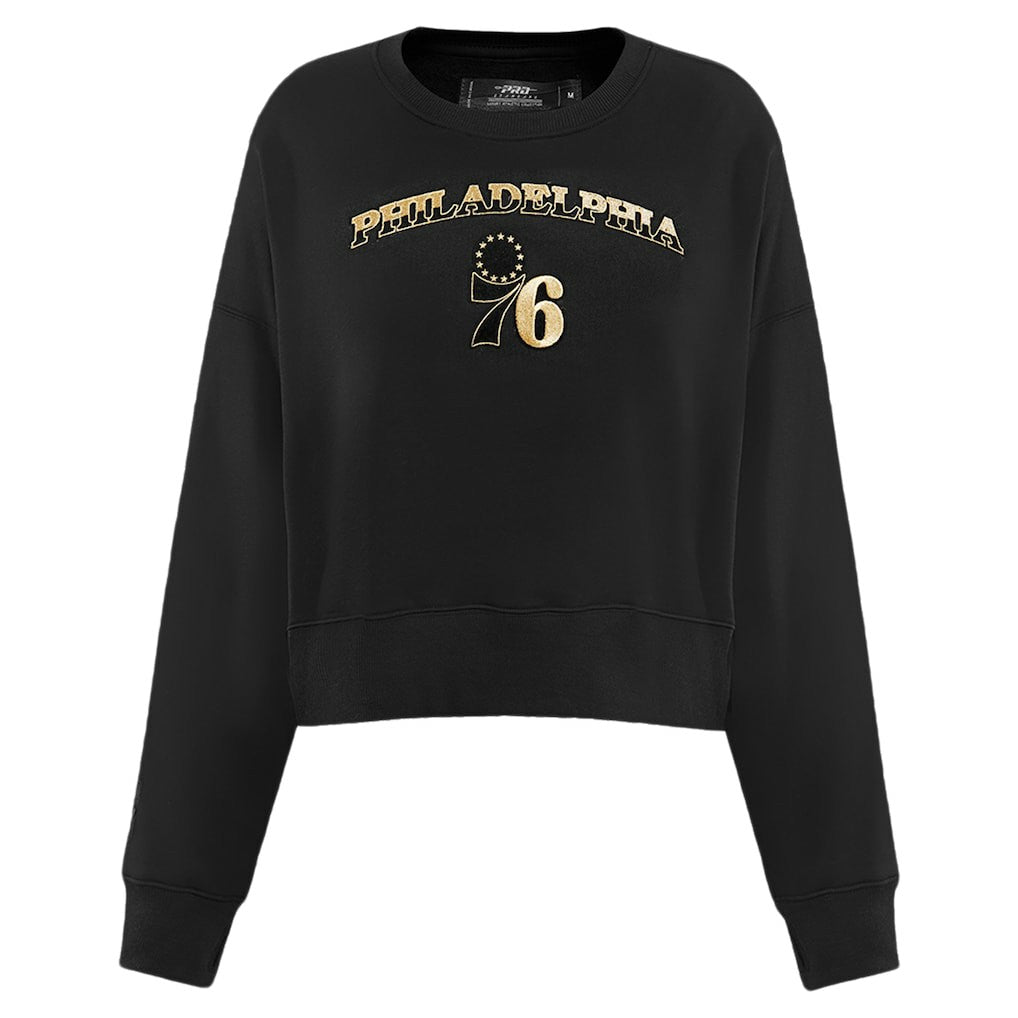 Philadelphia 76ers Pro Standard Women's Glam Cropped Pullover Sweatshirt - Black for sale For Sale