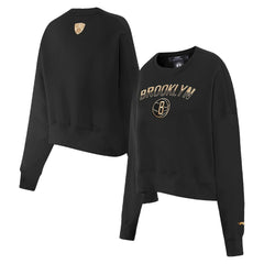Brooklyn Nets Pro Standard Women's Glam Cropped Pullover Sweatshirt - Black shop For Sale