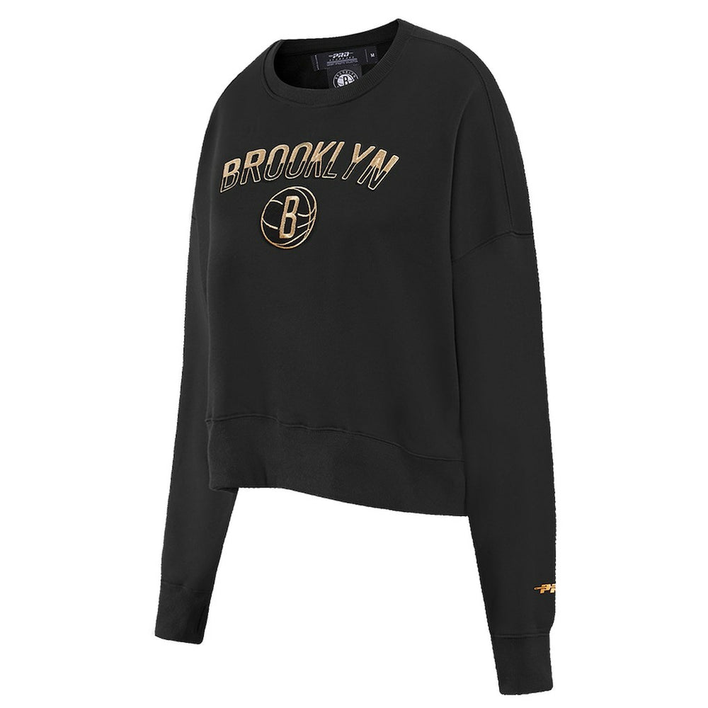 Brooklyn Nets Pro Standard Women's Glam Cropped Pullover Sweatshirt - Black shop For Sale