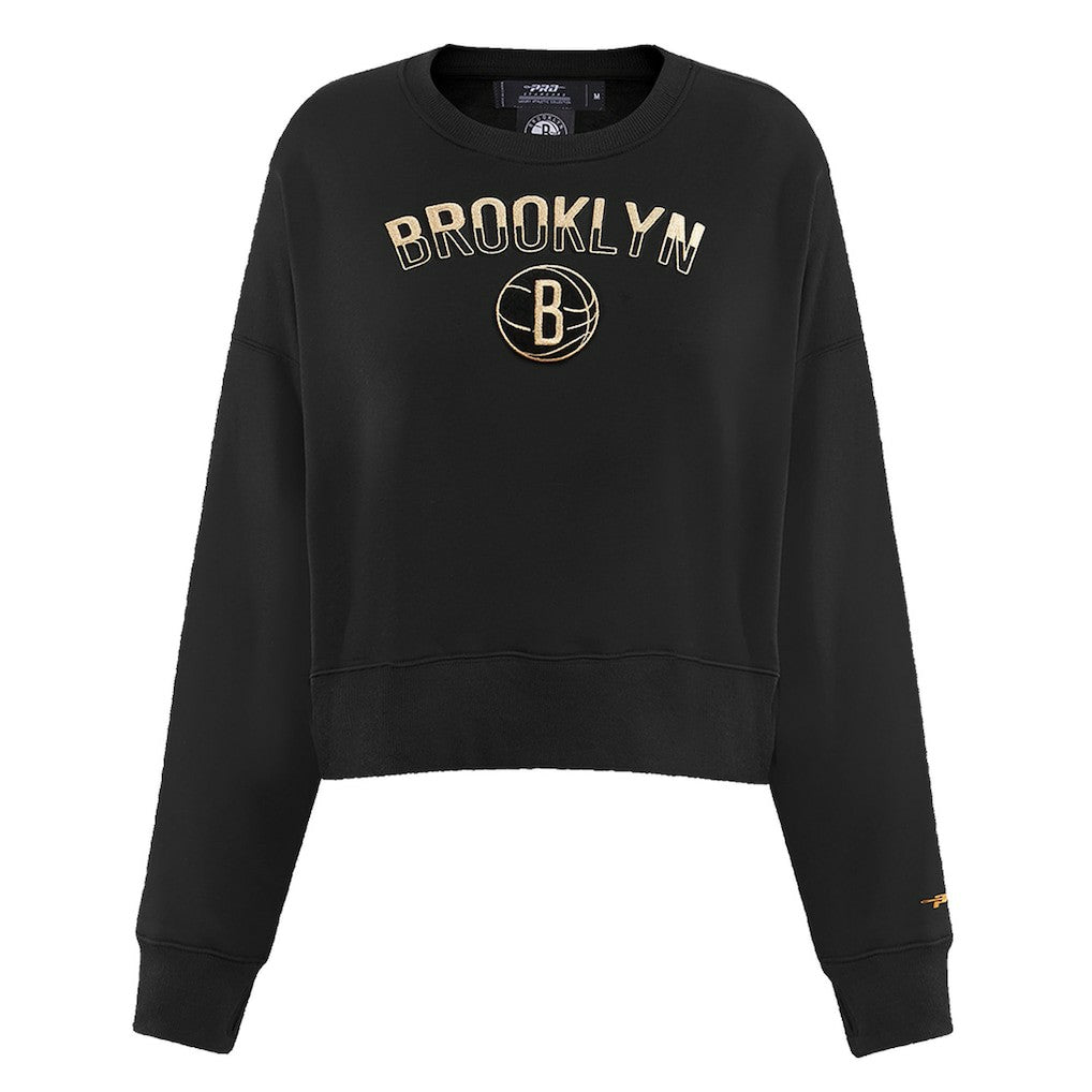 Brooklyn Nets Pro Standard Women's Glam Cropped Pullover Sweatshirt - Black shop For Sale