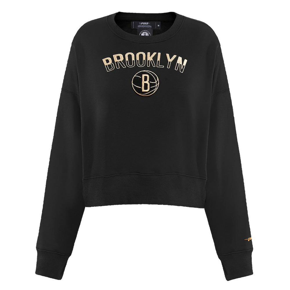 Brooklyn Nets Pro Standard Women's Glam Cropped Pullover Sweatshirt - Black shop For Sale