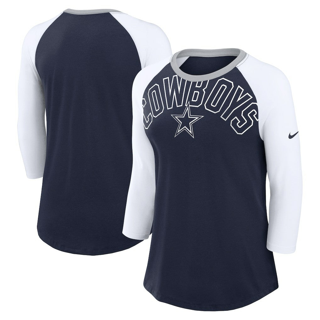 Dallas Cowboys Nike Women's Knockout Arch Raglan Tri-Blend 3/4-Sleeve T-Shirt