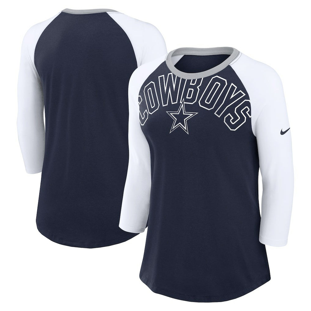 Dallas Cowboys Nike Women's Knockout Arch Raglan Tri-Blend 3/4-Sleeve T-Shirt