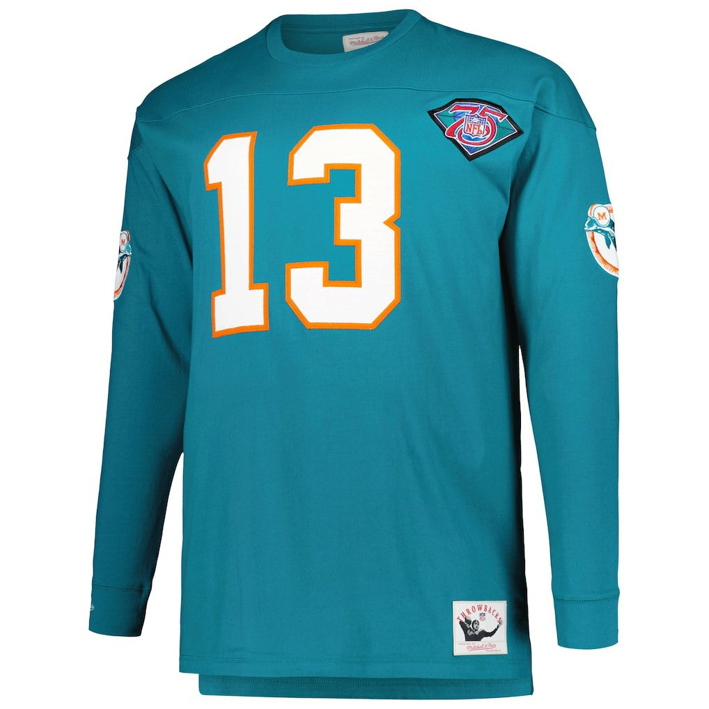 Miami Dolphins Mitchell & Ness Dan Marino  Big & Tall Cut & Sew Player Name & Number Long Sleeve T-Shirt