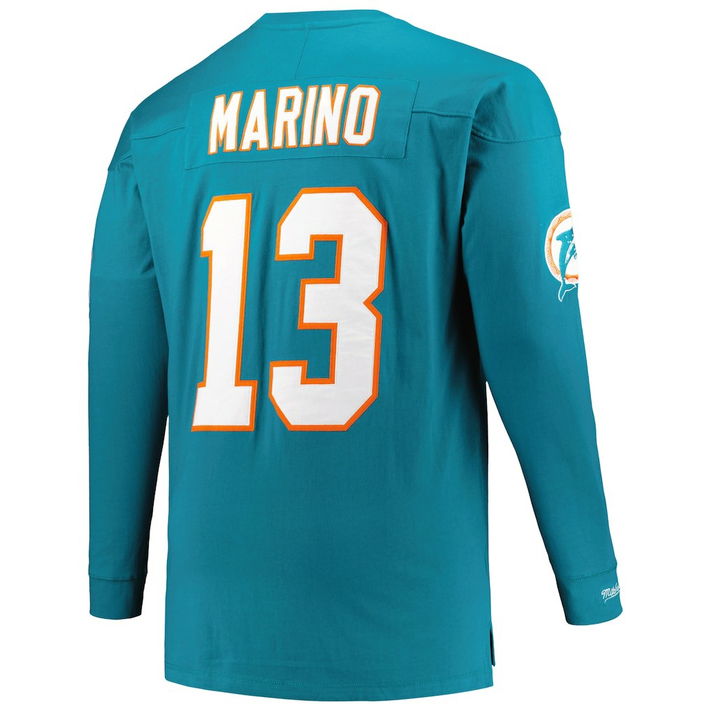 Miami Dolphins Mitchell & Ness Dan Marino  Big & Tall Cut & Sew Player Name & Number Long Sleeve T-Shirt