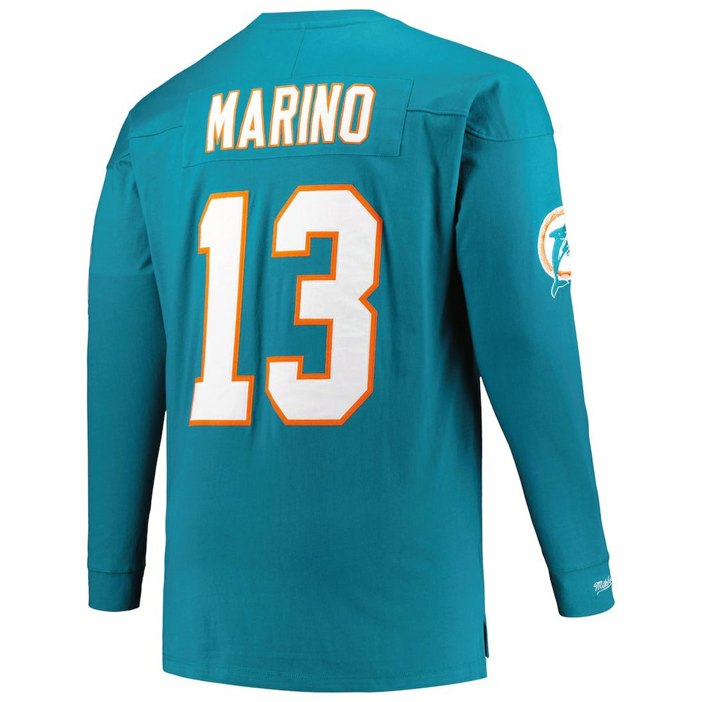 Miami Dolphins Mitchell & Ness Dan Marino  Big & Tall Cut & Sew Player Name & Number Long Sleeve T-Shirt