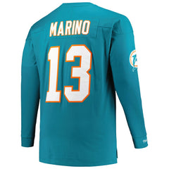 Miami Dolphins Mitchell & Ness Dan Marino  Big & Tall Cut & Sew Player Name & Number Long Sleeve T-Shirt
