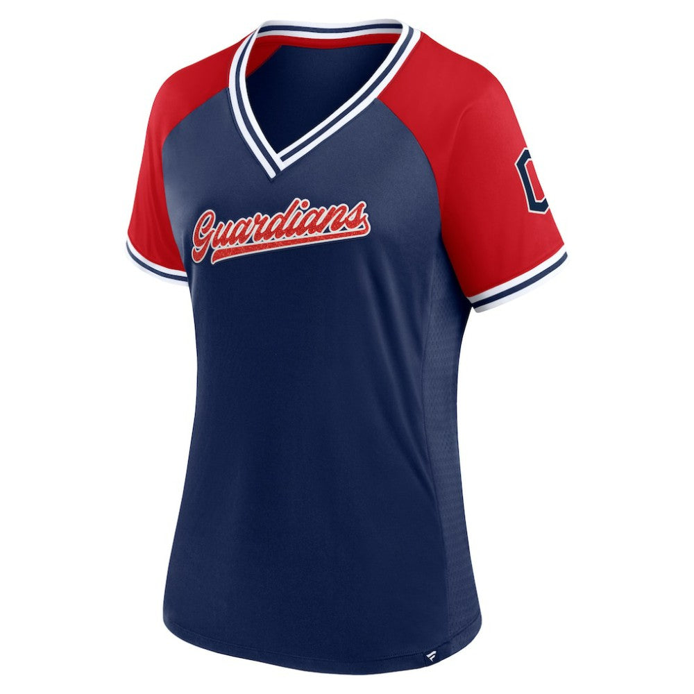 Cleveland Guardians Fanatics Women's Glitz & Glam League Diva Raglan V-Neck T-Shirt | MLB New