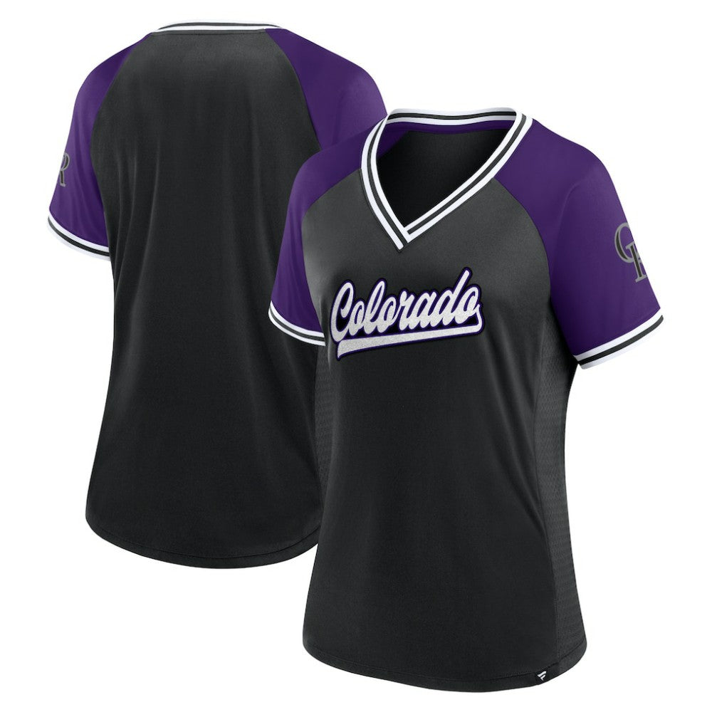 Colorado Rockies Fanatics Women's Glitz & Glam League Diva Raglan V-Neck T-Shirt | MLB Near me