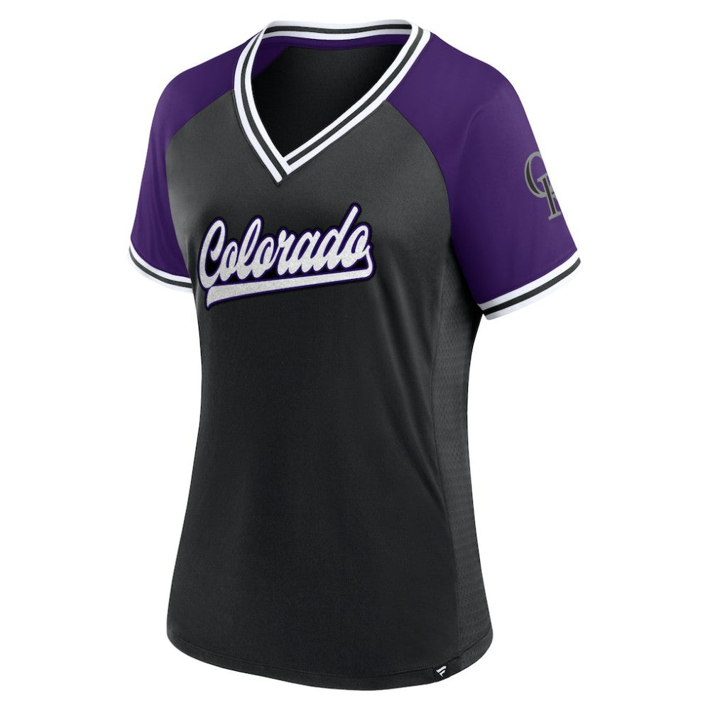 Colorado Rockies Fanatics Women's Glitz & Glam League Diva Raglan V-Neck T-Shirt | MLB Near me