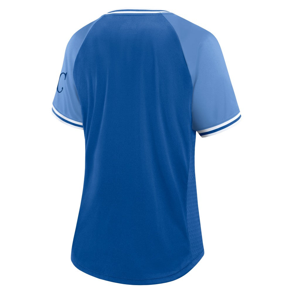 Kansas City Royals Fanatics Women's Glitz & Glam League Diva Raglan V-Neck T-Shirt | MLB US