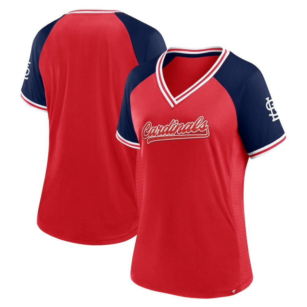 St. Louis Cardinals Fanatics Women's Glitz & Glam League Diva Raglan V-Neck T-Shirt | MLB New