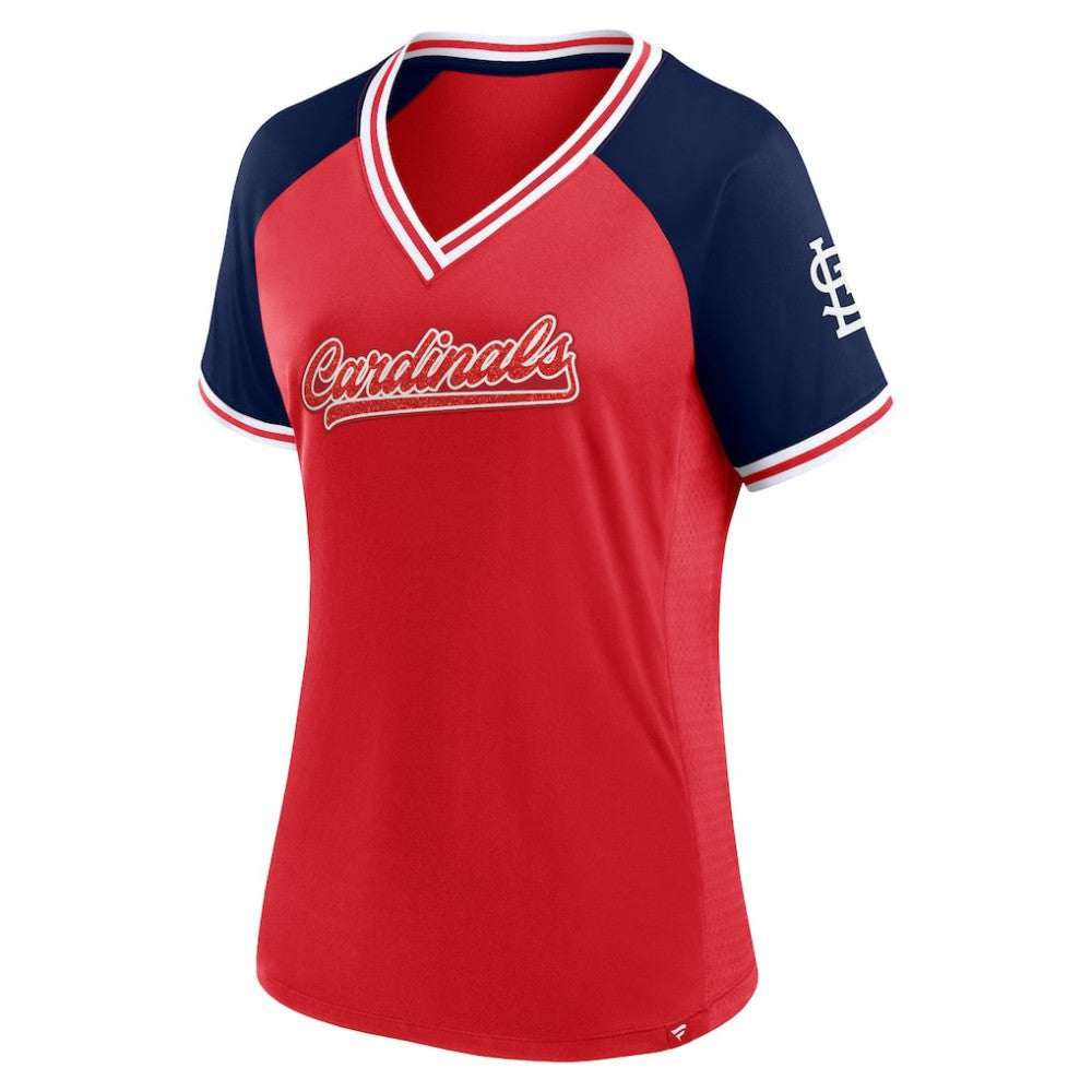 St. Louis Cardinals Fanatics Women's Glitz & Glam League Diva Raglan V-Neck T-Shirt | MLB New