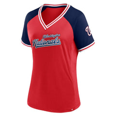 Washington Nationals Fanatics Women's Glitz & Glam League Diva Raglan V-Neck T-Shirt | MLB Shop