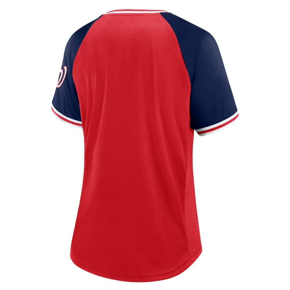 Washington Nationals Fanatics Women's Glitz & Glam League Diva Raglan V-Neck T-Shirt | MLB Shop