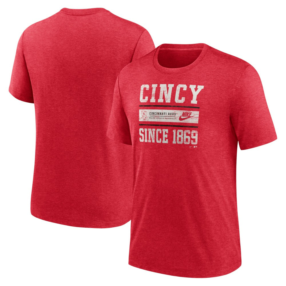 Cincinnati Reds Nike Cooperstown Collection Local Stack Tri-Blend T-Shirt | MLB Outlet