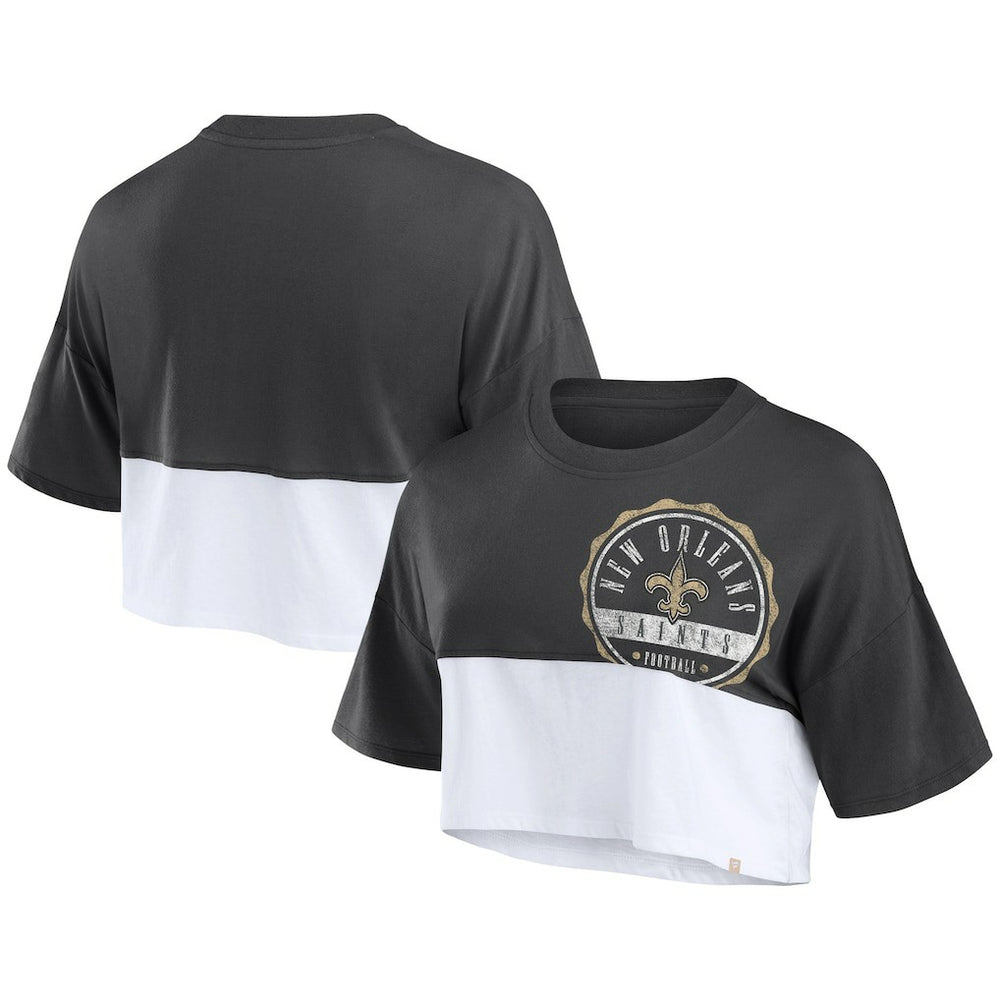 New Orleans Saints Fanatics Women's Boxy Color Split Cropped T-Shirt