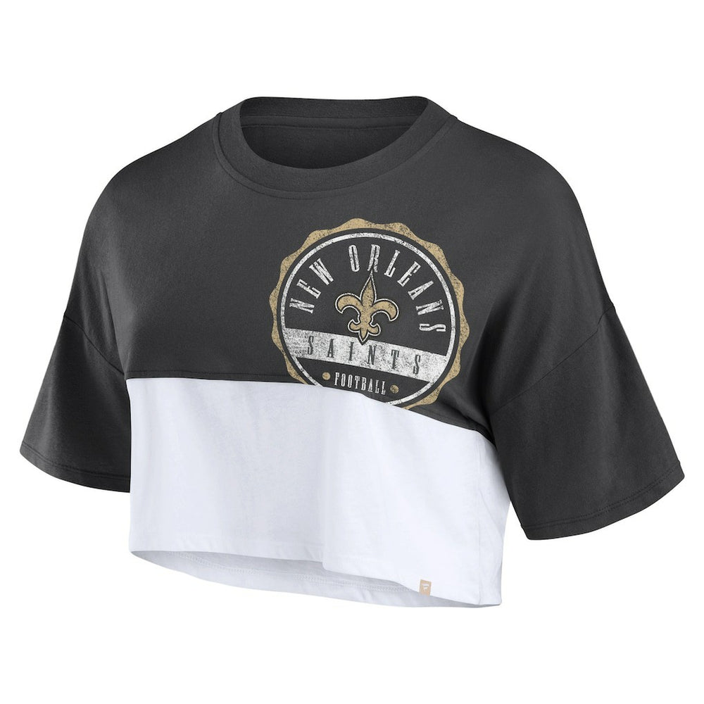 New Orleans Saints Fanatics Women's Boxy Color Split Cropped T-Shirt