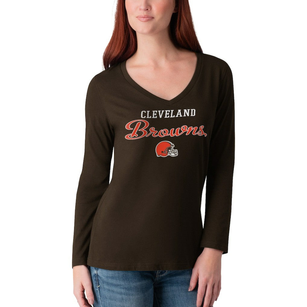 Cleveland Browns  G-III 4Her by Carl Banks Women's Post Season Long Sleeve V-Neck T-Shirt