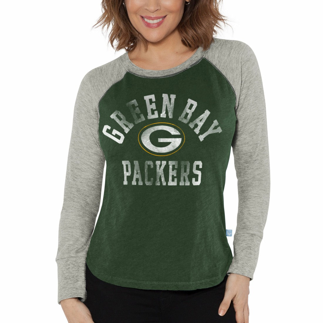 Green Bay Packers  G-III 4Her by Carl Banks Women's Waffle Knit Raglan Long Sleeve T-Shirt