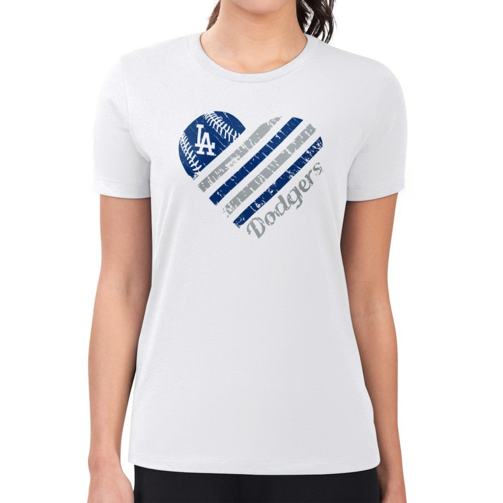 Los Angeles Dodgers G-III 4Her by Carl Banks Women's Super-Slim Fit Lightweight Heart Graphic T-Shirt | MLB On Sale