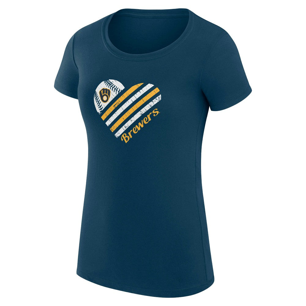 Milwaukee Brewers G-III 4Her by Carl Banks Women's Super-Slim Fit Lightweight Heart Graphic T-Shirt | MLB Shop
