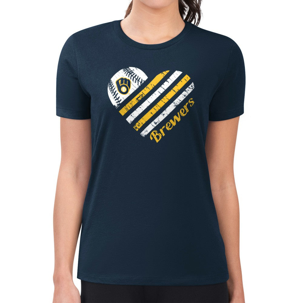Milwaukee Brewers G-III 4Her by Carl Banks Women's Super-Slim Fit Lightweight Heart Graphic T-Shirt | MLB Shop