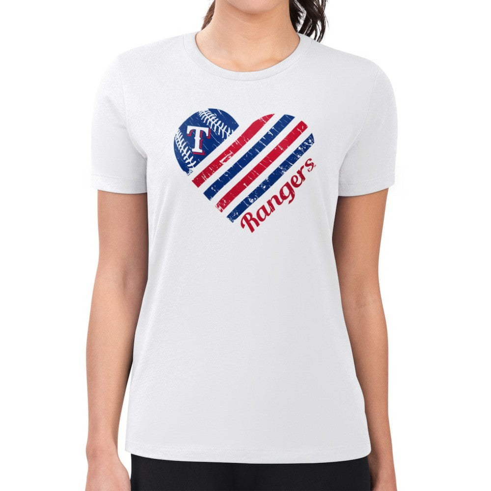 Texas Rangers G-III 4Her by Carl Banks Women's Super-Slim Fit Lightweight Heart Graphic T-Shirt | MLB On Sale