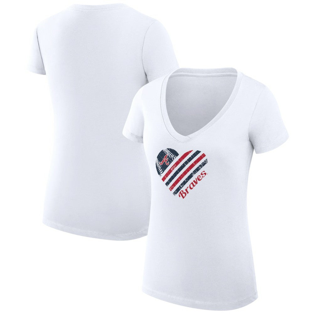 Atlanta Braves G-III 4Her by Carl Banks Women's Super-Slim Fit Lightweight Heart V-Neck T-Shirt | MLB Discount