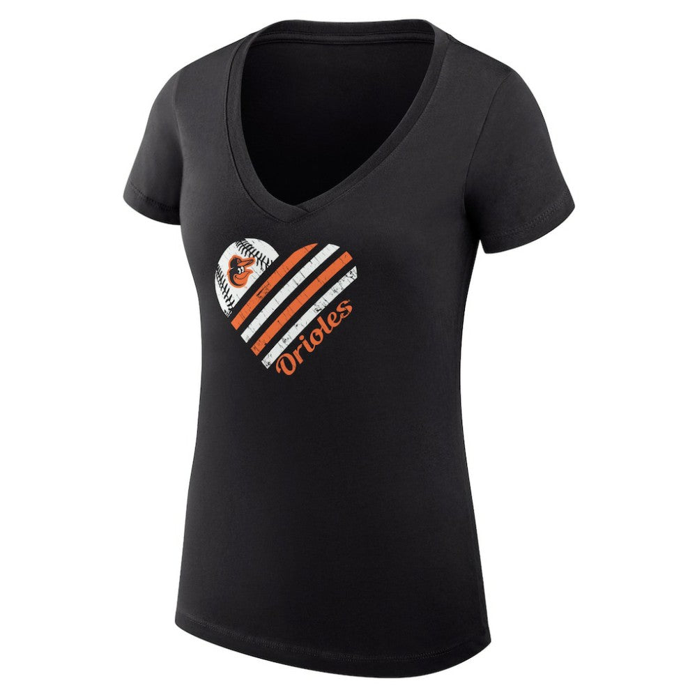 Baltimore Orioles G-III 4Her by Carl Banks Women's Super-Slim Fit Lightweight Heart V-Neck T-Shirt | MLB New