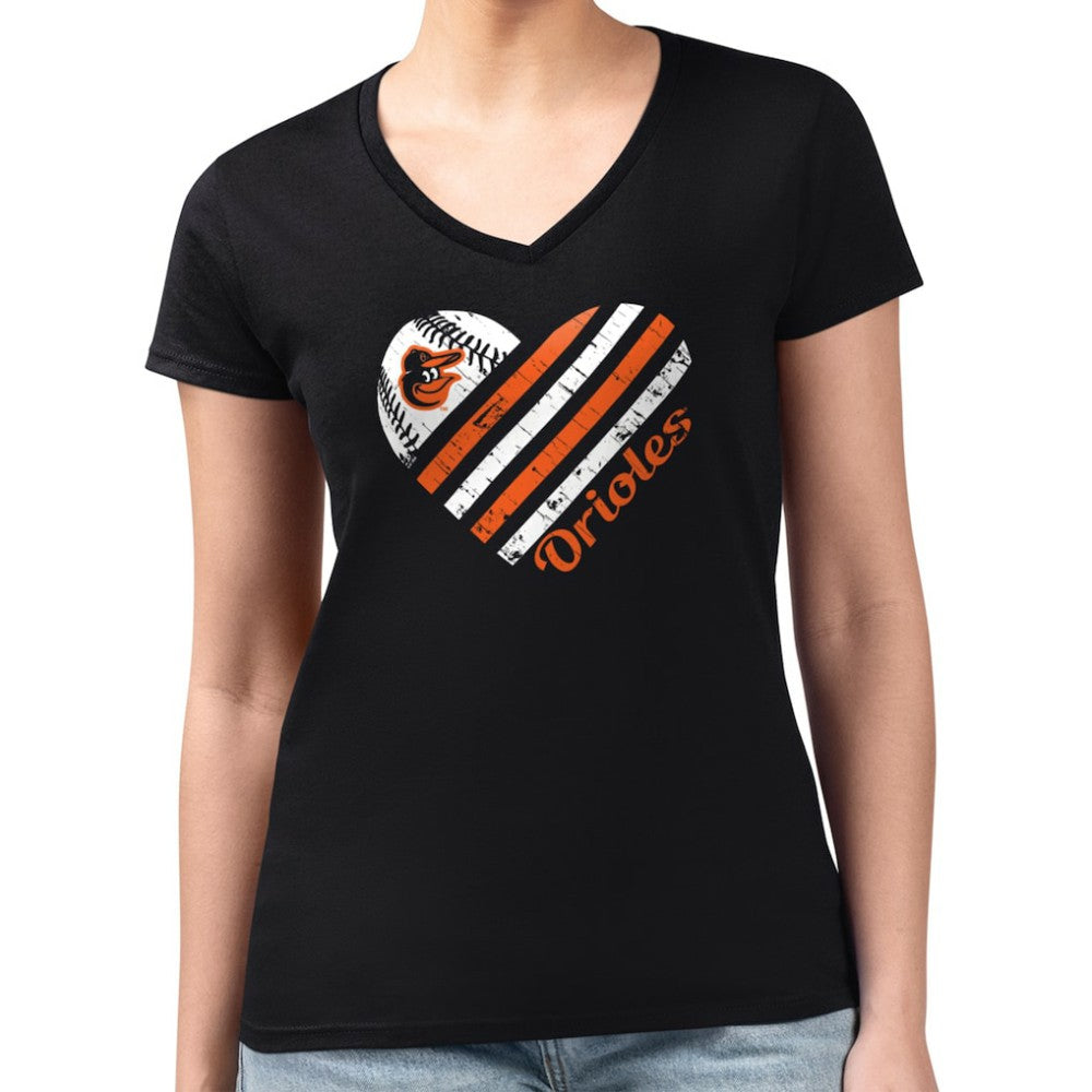 Baltimore Orioles G-III 4Her by Carl Banks Women's Super-Slim Fit Lightweight Heart V-Neck T-Shirt | MLB New