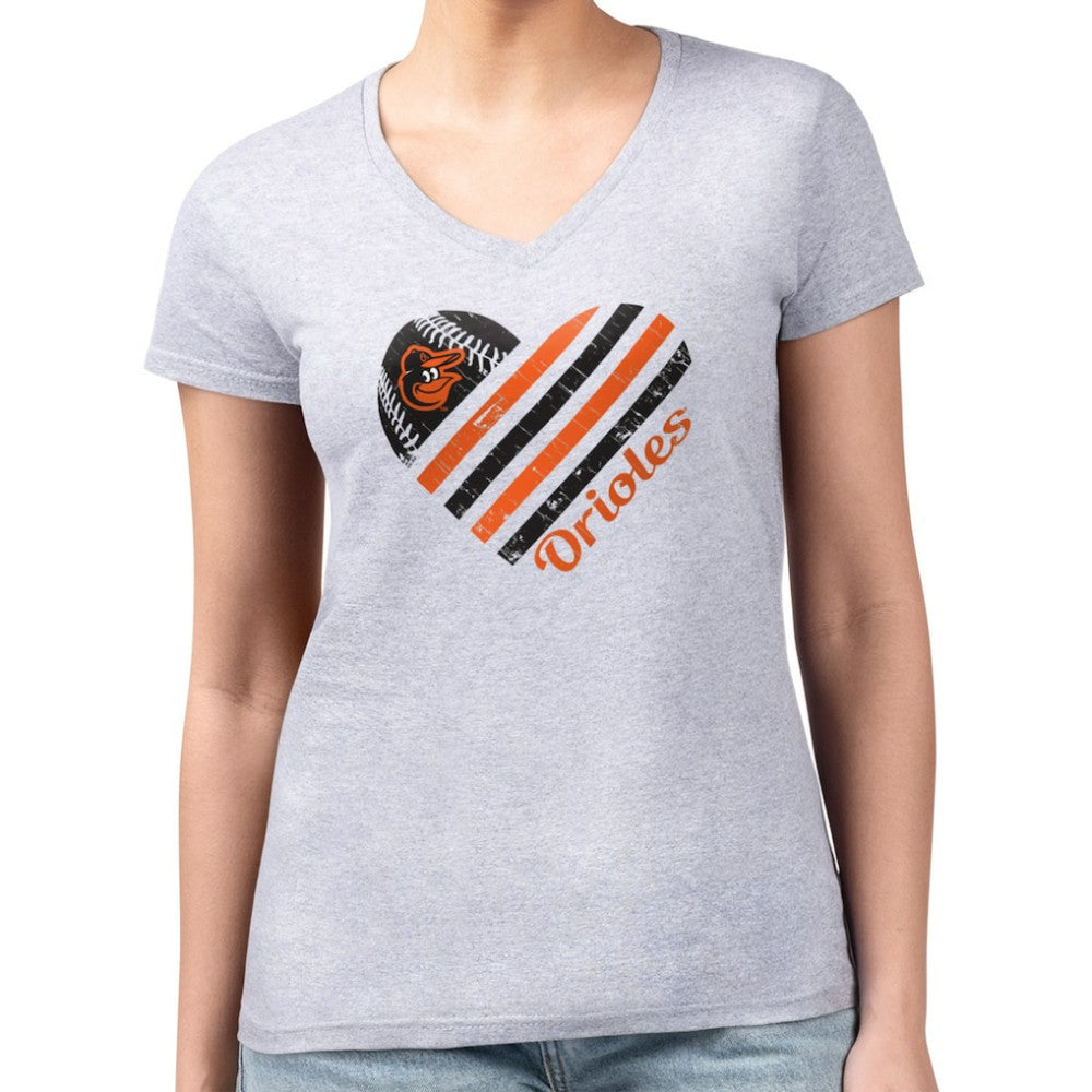 Baltimore Orioles G-III 4Her by Carl Banks Women's Super-Slim Fit Lightweight Heart V-Neck T-Shirt | MLB Sale