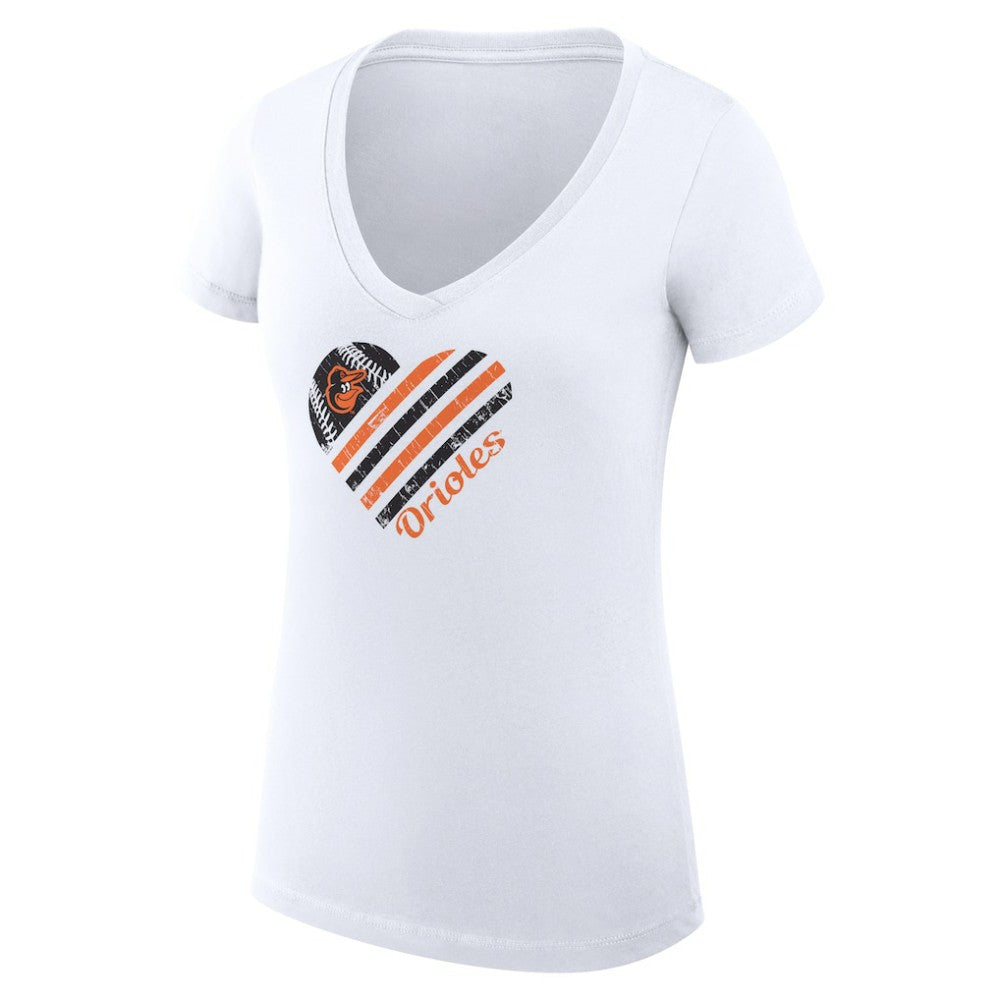 Baltimore Orioles G-III 4Her by Carl Banks Women's Super-Slim Fit Lightweight Heart V-Neck T-Shirt | MLB Outlet