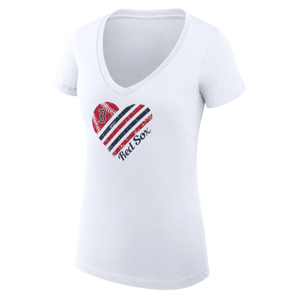 Boston Red Sox G-III 4Her by Carl Banks Women's Super-Slim Fit Lightweight Heart V-Neck T-Shirt | MLB Outlet