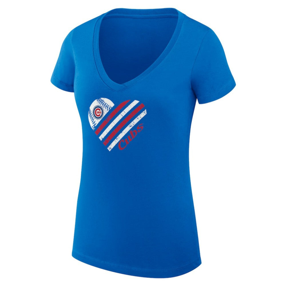 Chicago Cubs G-III 4Her by Carl Banks Women's Super-Slim Fit Lightweight Heart V-Neck T-Shirt | MLB New