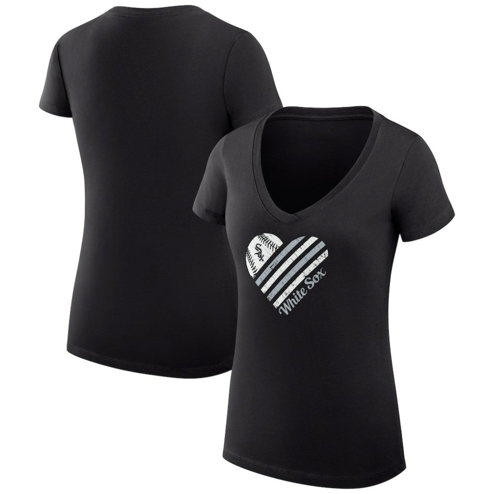 Chicago White Sox G-III 4Her by Carl Banks Women's Super-Slim Fit Lightweight Heart V-Neck T-Shirt | MLB Outlet