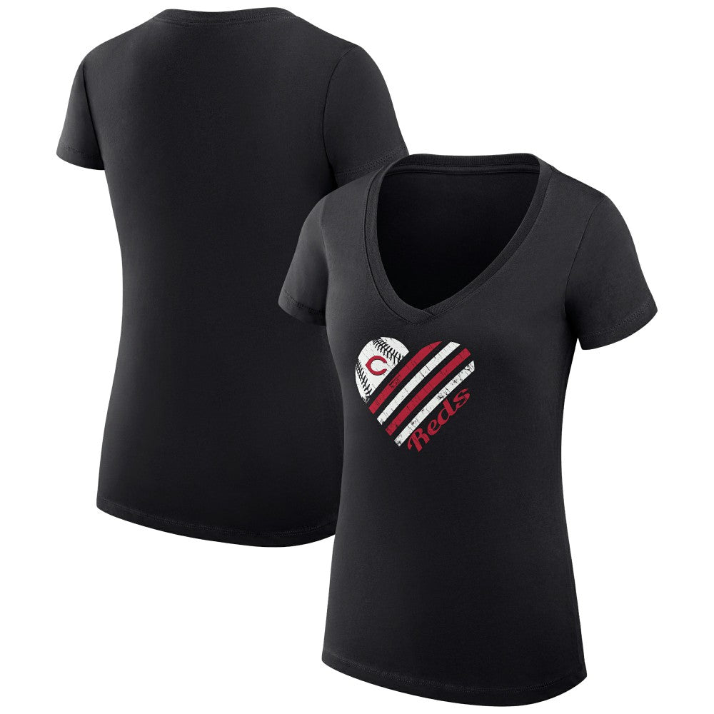 Cincinnati Reds G-III 4Her by Carl Banks Women's Super-Slim Fit Lightweight Heart V-Neck T-Shirt | MLB Discount